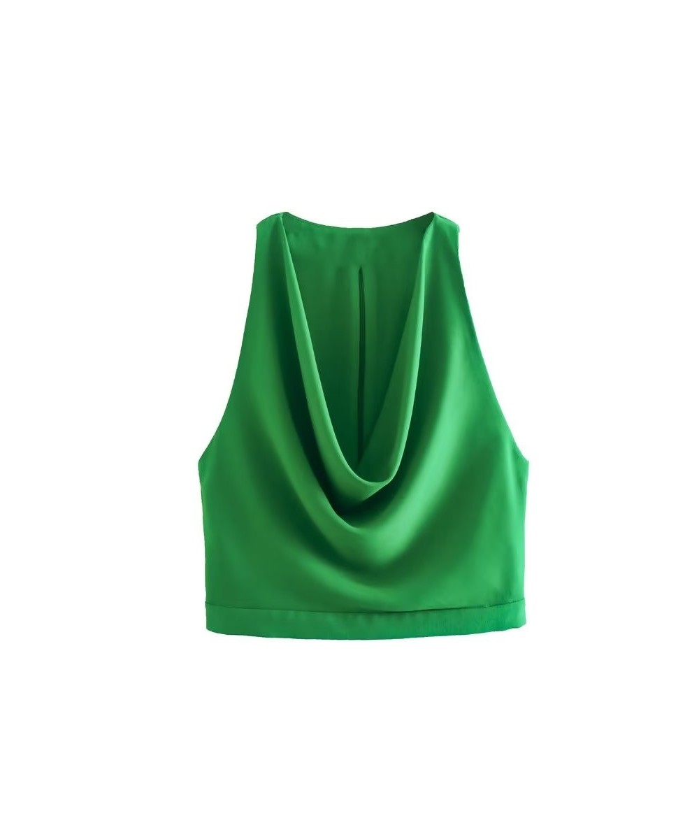 Women Fashion Sagging Neckline Design Sleeveless Green Vest Smock Blouse Female Back Zipper Shirt Chic BlusasTops LS2915 $29....