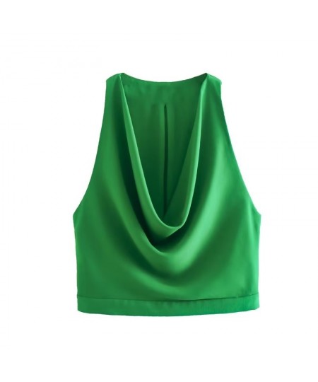 Women Fashion Sagging Neckline Design Sleeveless Green Vest Smock Blouse Female Back Zipper Shirt Chic BlusasTops LS2915 $29....