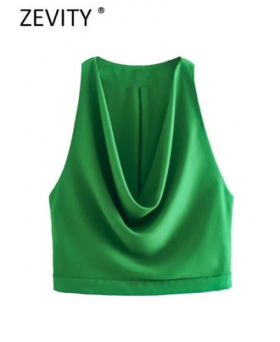 Women Fashion Sagging Neckline Design Sleeveless Green Vest Smock Blouse Female Back Zipper Shirt Chic BlusasTops LS2915 $29....