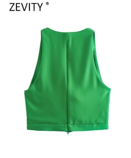 Women Fashion Sagging Neckline Design Sleeveless Green Vest Smock Blouse Female Back Zipper Shirt Chic BlusasTops LS2915 $29....