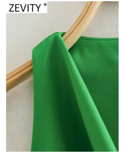 Women Fashion Sagging Neckline Design Sleeveless Green Vest Smock Blouse Female Back Zipper Shirt Chic BlusasTops LS2915 $29....