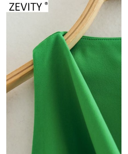 Women Fashion Sagging Neckline Design Sleeveless Green Vest Smock Blouse Female Back Zipper Shirt Chic BlusasTops LS2915 $29....