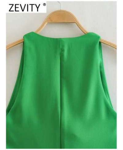 Women Fashion Sagging Neckline Design Sleeveless Green Vest Smock Blouse Female Back Zipper Shirt Chic BlusasTops LS2915 $29....