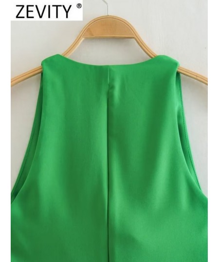 Women Fashion Sagging Neckline Design Sleeveless Green Vest Smock Blouse Female Back Zipper Shirt Chic BlusasTops LS2915 $29....