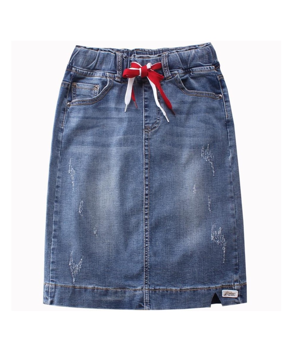 Denim skirt women elastic high waist stretch Slim package hip knee-length jeans skirt $59.54 - Skirts