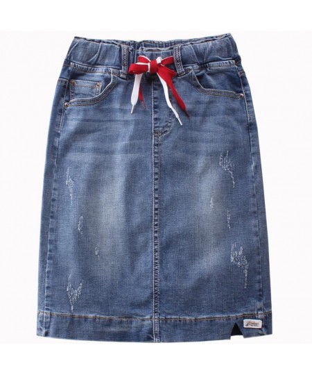 Denim skirt women elastic high waist stretch Slim package hip knee-length jeans skirt $59.54 - Skirts