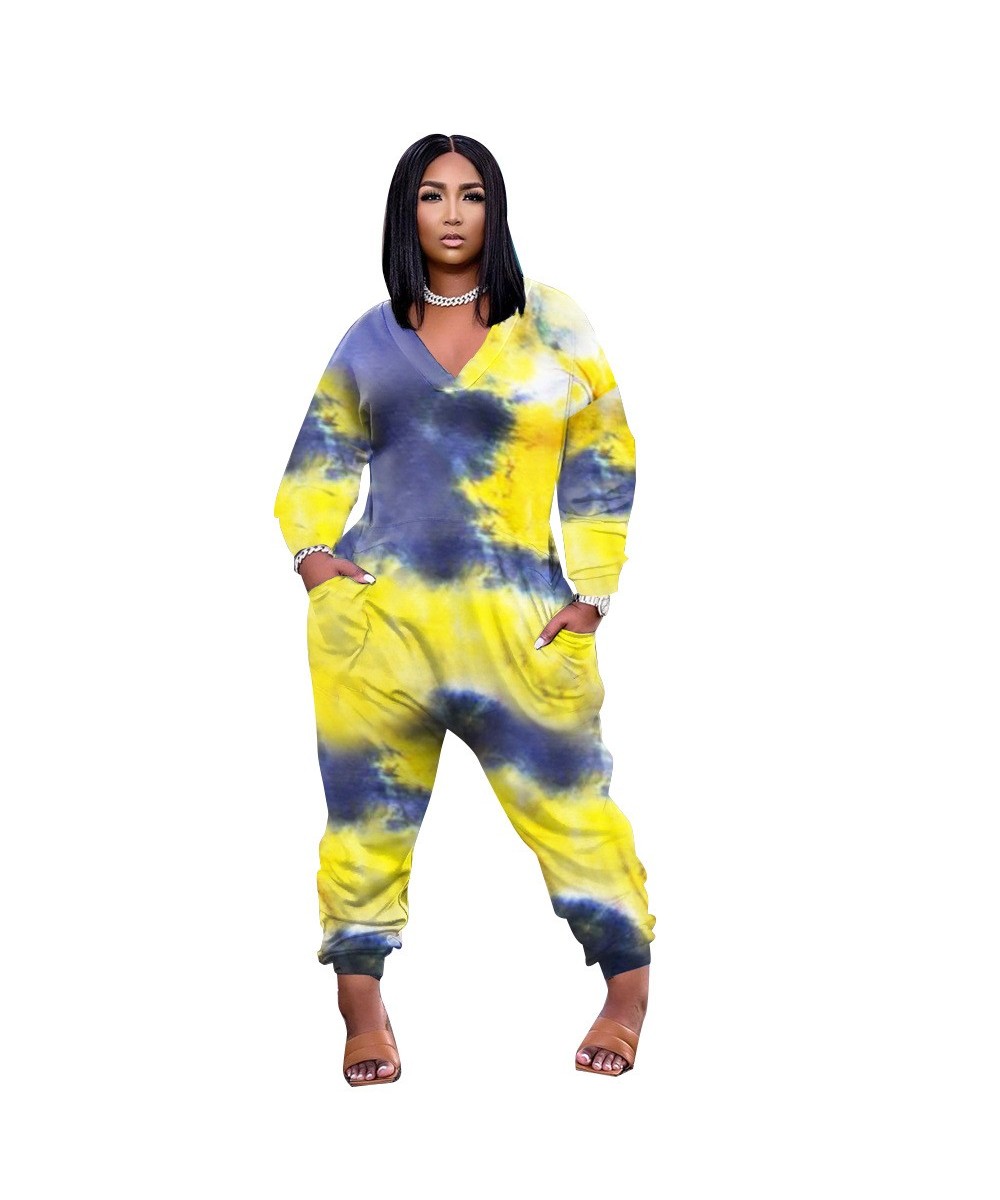 Casual Long Sleeve Tie Dye Jumpsuits Leisure Wear One Piece Jumpsuit for Women Plus Size Clothing Wholesale $42.19 - Plus Siz...