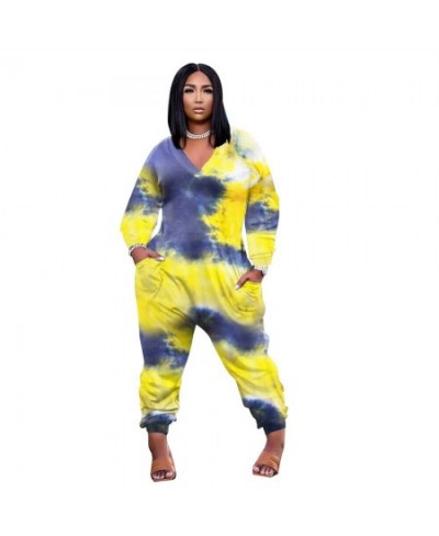 Casual Long Sleeve Tie Dye Jumpsuits Leisure Wear One Piece Jumpsuit for Women Plus Size Clothing Wholesale $42.19 - Plus Siz...