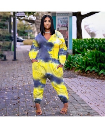 Casual Long Sleeve Tie Dye Jumpsuits Leisure Wear One Piece Jumpsuit for Women Plus Size Clothing Wholesale $42.19 - Plus Siz...