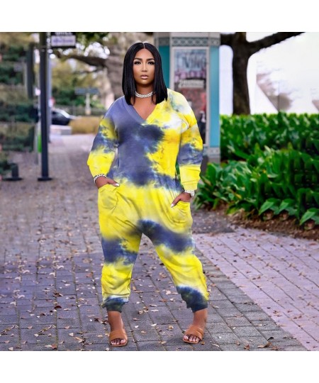 Casual Long Sleeve Tie Dye Jumpsuits Leisure Wear One Piece Jumpsuit for Women Plus Size Clothing Wholesale $42.19 - Plus Siz...