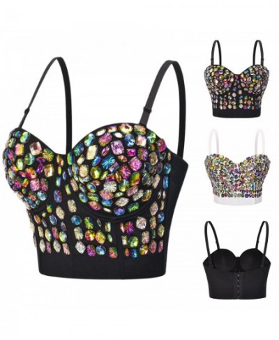 Sexy Camisole Crop Top Rhinestone Diamond Sequins Tank Tops Sleeveless Spaghetti Straps Camis Night Club Party Corset Crop To...