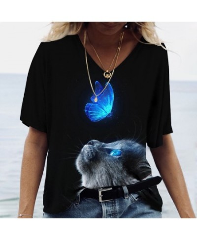 Women's T-shirt Kawaii Cat Print 3D T Shirt Top Girls Y2k Clothing Summer Short Sleeve Tees V-neck Casual Holiday Female $19....