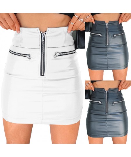 Women's Skirts Solid Fashion High Waist Circle Zipper Shiny PU Leather Mini Short Pencil Mini Skirt 2023 $25.71 - Skirts