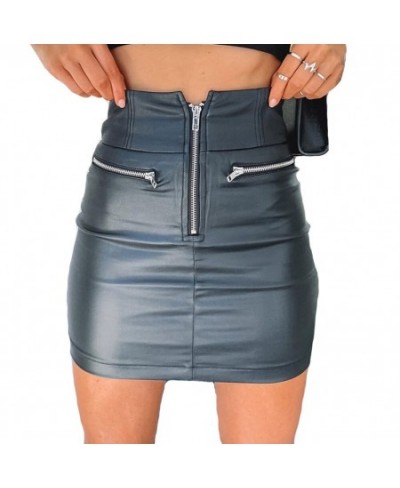 Women's Skirts Solid Fashion High Waist Circle Zipper Shiny PU Leather Mini Short Pencil Mini Skirt 2023 $25.71 - Skirts