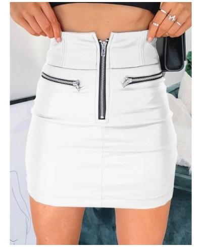 Women's Skirts Solid Fashion High Waist Circle Zipper Shiny PU Leather Mini Short Pencil Mini Skirt 2023 $25.71 - Skirts