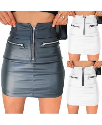 Women's Skirts Solid Fashion High Waist Circle Zipper Shiny PU Leather Mini Short Pencil Mini Skirt 2023 $25.71 - Skirts