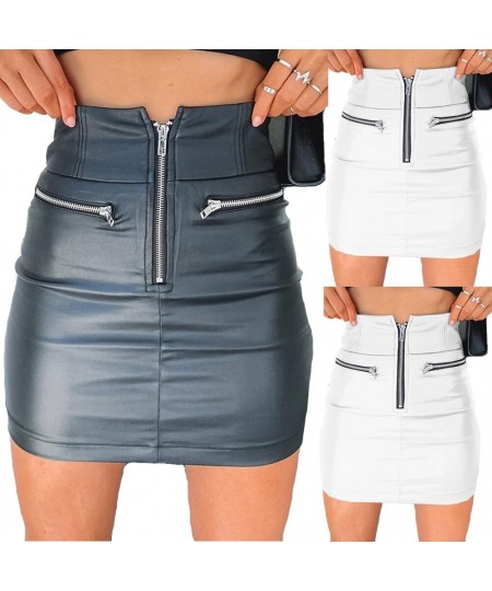 Women's Skirts Solid Fashion High Waist Circle Zipper Shiny PU Leather Mini Short Pencil Mini Skirt 2023 $25.71 - Skirts