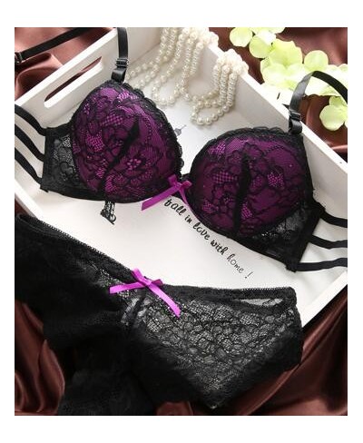 2023 The French original new sexy lace gather under the thin thick black cup sexy adjustable underwear bra set $16.69 - Under...