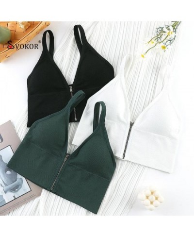 Sexy Zipper Crop Tops Tube Top Women Lingerie Streetwear Sleeveless Camisole Wireless Sports Comfortable Tank $19.51 - Underwear