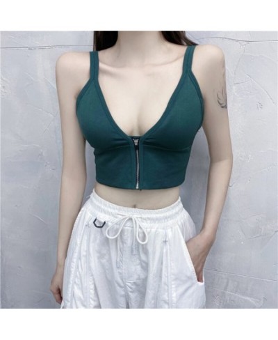 Sexy Zipper Crop Tops Tube Top Women Lingerie Streetwear Sleeveless Camisole Wireless Sports Comfortable Tank $19.51 - Underwear