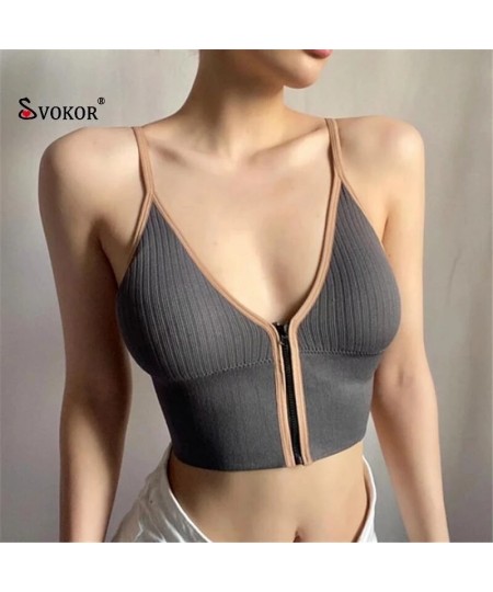 Sexy Zipper Crop Tops Tube Top Women Lingerie Streetwear Sleeveless Camisole Wireless Sports Comfortable Tank $19.51 - Underwear