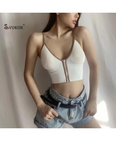 Sexy Zipper Crop Tops Tube Top Women Lingerie Streetwear Sleeveless Camisole Wireless Sports Comfortable Tank $19.51 - Underwear