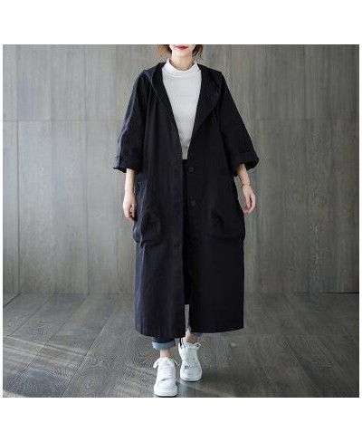 Woman Long Coat Fashion Korean Windbreaker Big Size Ladies Trench 2023 Autumn Hooded Loose Pockets Cardigan Women Long Coat $...