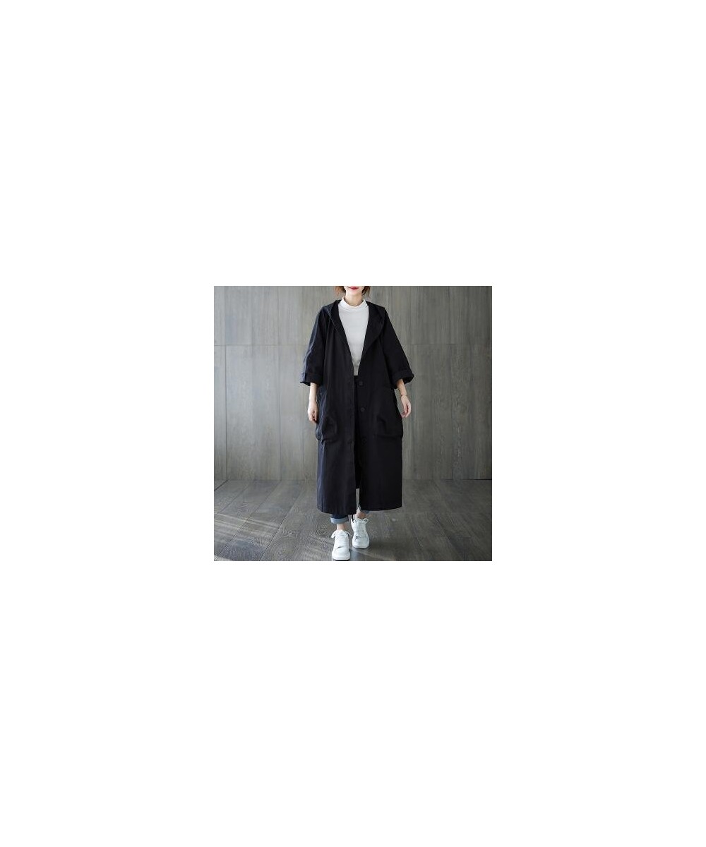 Woman Long Coat Fashion Korean Windbreaker Big Size Ladies Trench 2023 Autumn Hooded Loose Pockets Cardigan Women Long Coat $...