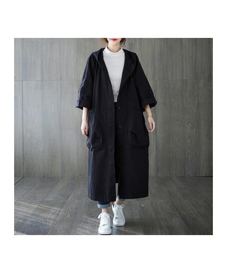 Woman Long Coat Fashion Korean Windbreaker Big Size Ladies Trench 2023 Autumn Hooded Loose Pockets Cardigan Women Long Coat $...