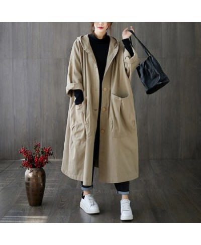 Woman Long Coat Fashion Korean Windbreaker Big Size Ladies Trench 2023 Autumn Hooded Loose Pockets Cardigan Women Long Coat $...