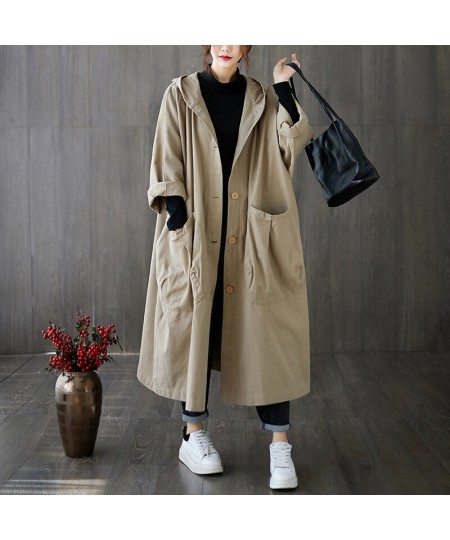 Woman Long Coat Fashion Korean Windbreaker Big Size Ladies Trench 2023 Autumn Hooded Loose Pockets Cardigan Women Long Coat $...