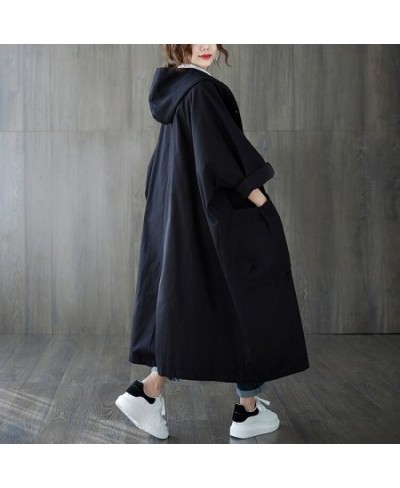 Woman Long Coat Fashion Korean Windbreaker Big Size Ladies Trench 2023 Autumn Hooded Loose Pockets Cardigan Women Long Coat $...