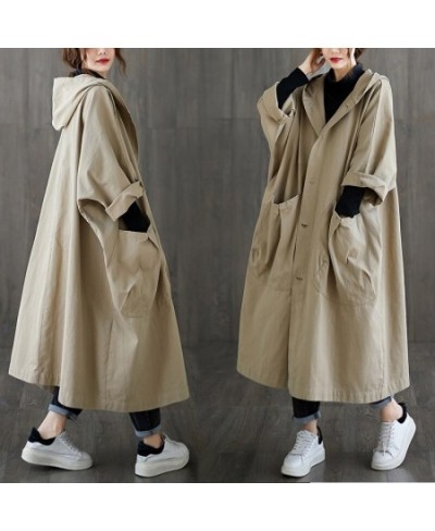 Woman Long Coat Fashion Korean Windbreaker Big Size Ladies Trench 2023 Autumn Hooded Loose Pockets Cardigan Women Long Coat $...