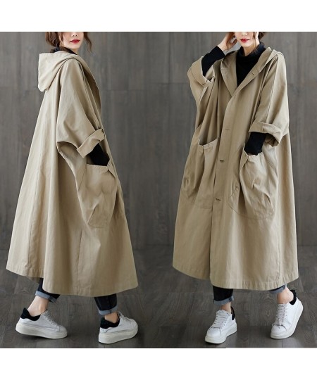 Woman Long Coat Fashion Korean Windbreaker Big Size Ladies Trench 2023 Autumn Hooded Loose Pockets Cardigan Women Long Coat $...