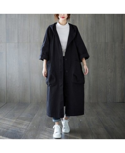 Woman Long Coat Fashion Korean Windbreaker Big Size Ladies Trench 2023 Autumn Hooded Loose Pockets Cardigan Women Long Coat $...