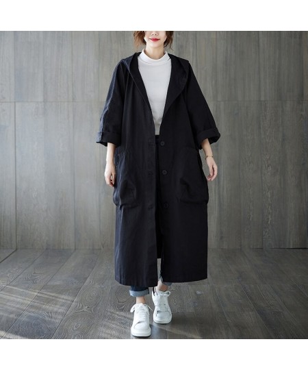 Woman Long Coat Fashion Korean Windbreaker Big Size Ladies Trench 2023 Autumn Hooded Loose Pockets Cardigan Women Long Coat $...