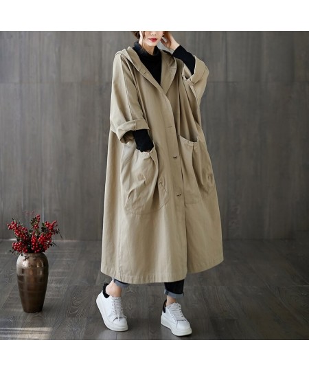 Woman Long Coat Fashion Korean Windbreaker Big Size Ladies Trench 2023 Autumn Hooded Loose Pockets Cardigan Women Long Coat $...