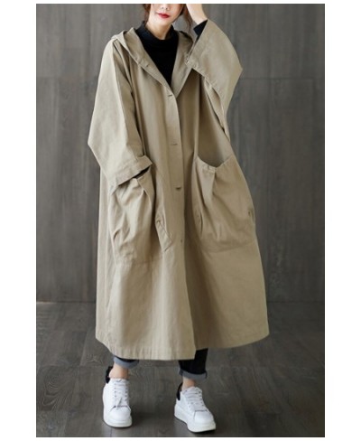 Woman Long Coat Fashion Korean Windbreaker Big Size Ladies Trench 2023 Autumn Hooded Loose Pockets Cardigan Women Long Coat $...