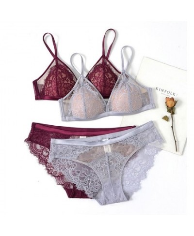 Sexy Eyelash Lace Triangle Bra Set Mesh Patchwork Lightly Lined Wireless Small Breasts Bra Panty Set Underwear Women Lingerie...