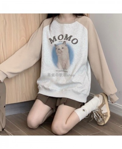 Deeptown Kawaii Cat Print Sweatshirts Women Harajuku Vintage Oversized Hoodies Cartoon Casual Long Sleeve Sweet Crewneck Tops...