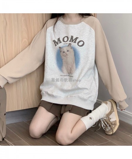 Deeptown Kawaii Cat Print Sweatshirts Women Harajuku Vintage Oversized Hoodies Cartoon Casual Long Sleeve Sweet Crewneck Tops...