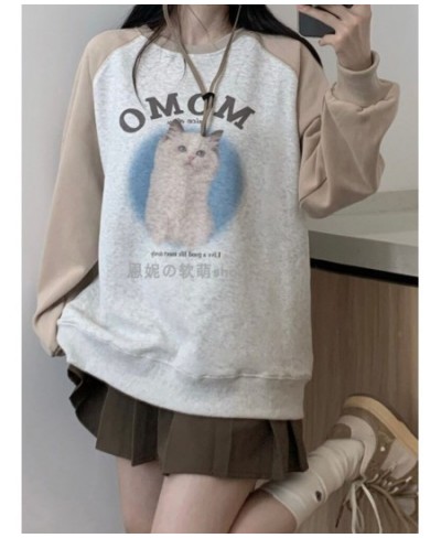 Deeptown Kawaii Cat Print Sweatshirts Women Harajuku Vintage Oversized Hoodies Cartoon Casual Long Sleeve Sweet Crewneck Tops...