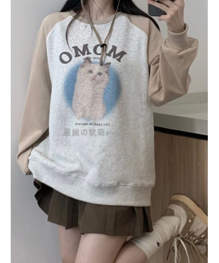 Deeptown Kawaii Cat Print Sweatshirts Women Harajuku Vintage Oversized Hoodies Cartoon Casual Long Sleeve Sweet Crewneck Tops...