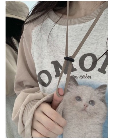 Deeptown Kawaii Cat Print Sweatshirts Women Harajuku Vintage Oversized Hoodies Cartoon Casual Long Sleeve Sweet Crewneck Tops...