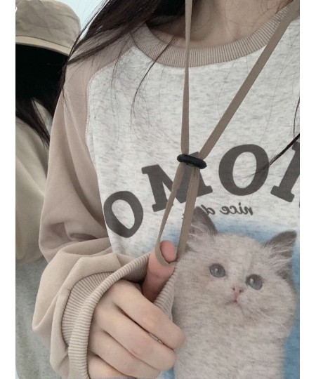 Deeptown Kawaii Cat Print Sweatshirts Women Harajuku Vintage Oversized Hoodies Cartoon Casual Long Sleeve Sweet Crewneck Tops...