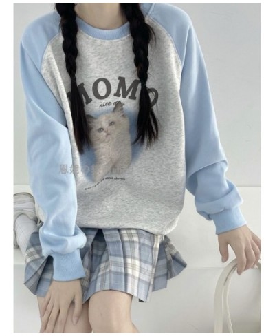 Deeptown Kawaii Cat Print Sweatshirts Women Harajuku Vintage Oversized Hoodies Cartoon Casual Long Sleeve Sweet Crewneck Tops...