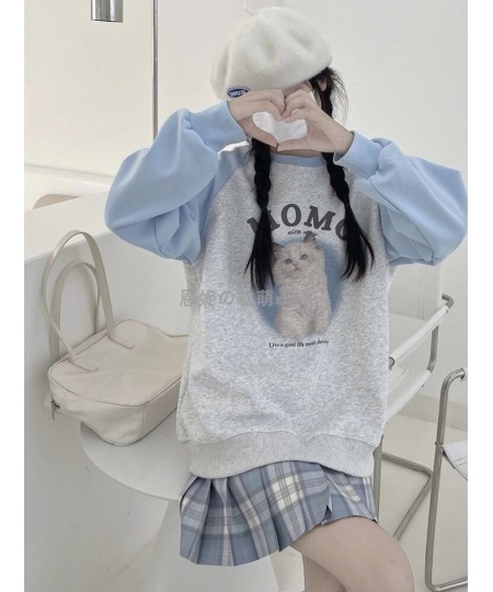 Deeptown Kawaii Cat Print Sweatshirts Women Harajuku Vintage Oversized Hoodies Cartoon Casual Long Sleeve Sweet Crewneck Tops...