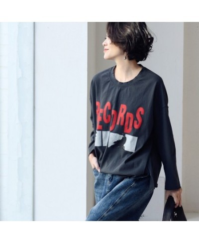 T6931C Korean version of casual letter pattern printed before short after long loose crewneck T-shirt women $95.31 - Tops & Tees