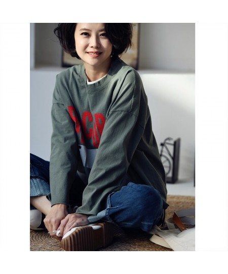 T6931C Korean version of casual letter pattern printed before short after long loose crewneck T-shirt women $95.31 - Tops & Tees