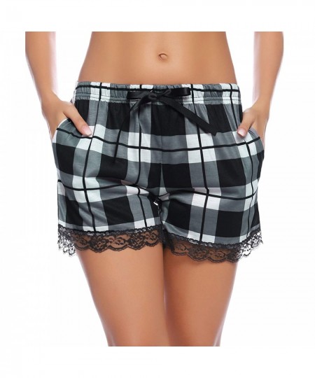 Fashion Women Soft Lace Ruffle Plaid Sleep Pockets Pajama Shorts Pants $52.80 - Sleepwears